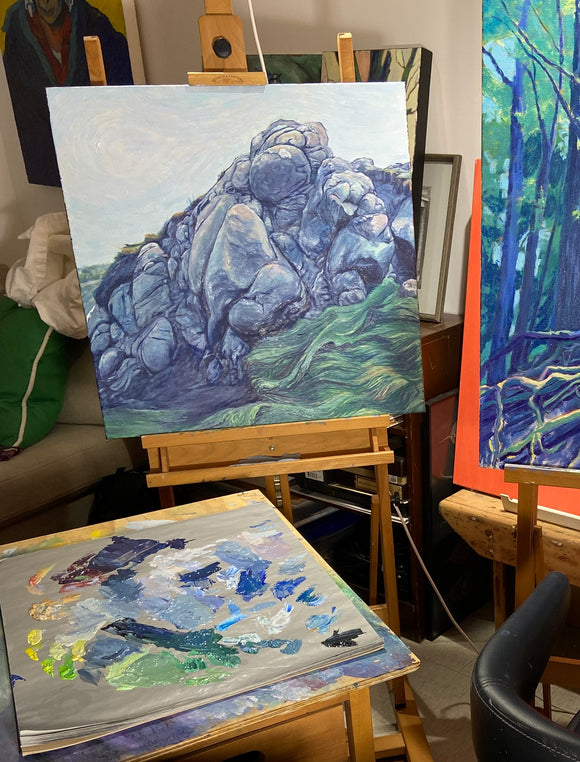 'Road to Dunluce' in progress - a painting inspired by my trip to the Giant's Causeway in Northern Ireland.